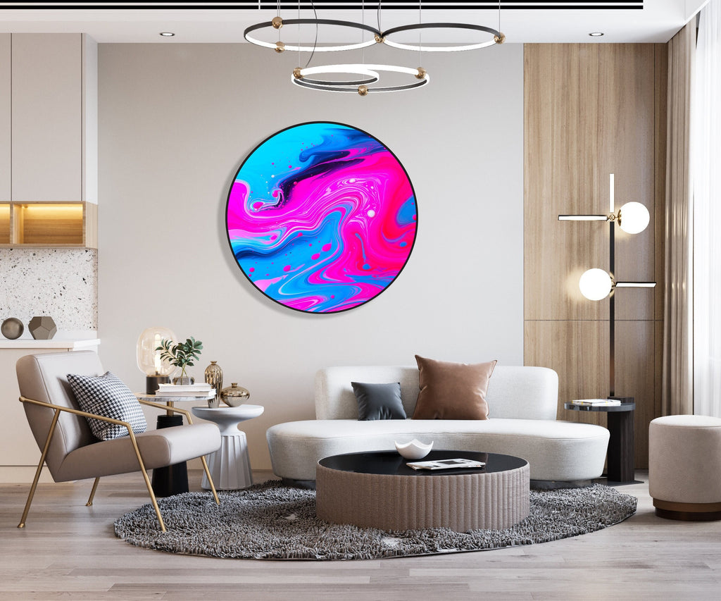 Extra Large Wall Art Illuminated Round Display Artwork Blue and Pink Abstract 3D Wall Decor Contemporary Art Lighted Wall Art Pop Art 1