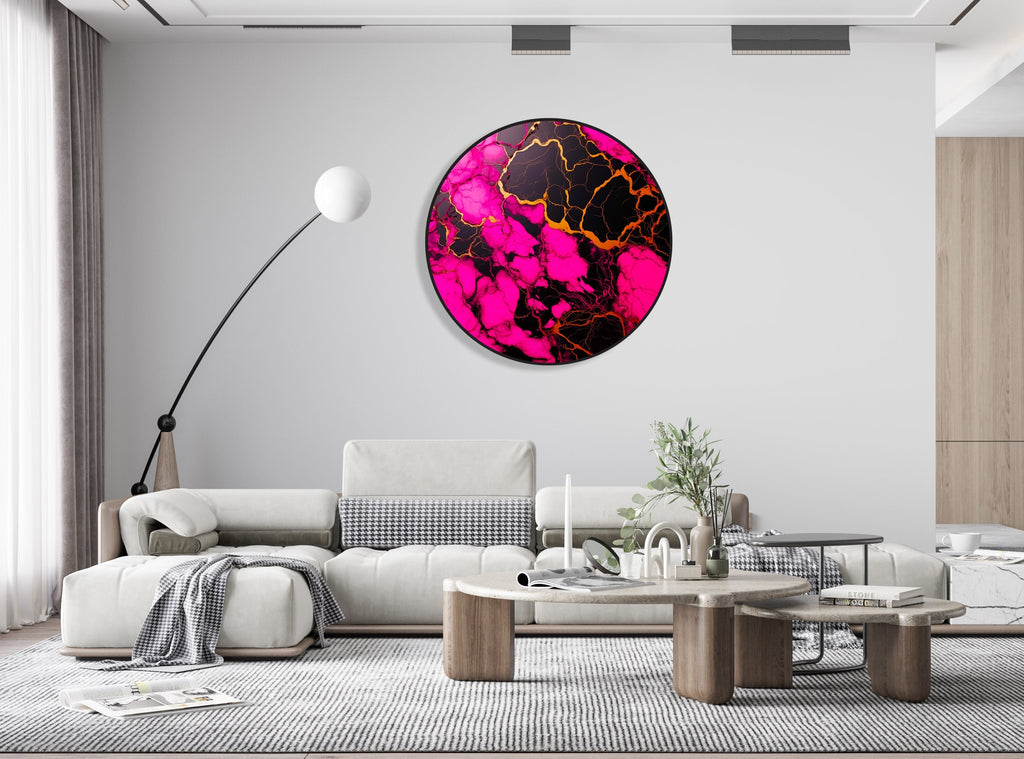 Pink and Black Marble Art Extra Large Wall Decor Illuminated Round Display Artwork Contemporary Art Modern Minimalist Pop Art 1