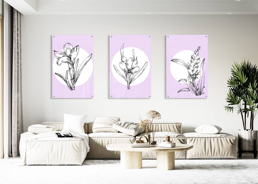 Violet Floral Pattern Set of 3 Prints Modern Wall Art Modern Artwork Image 1