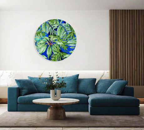 Jungle Green Leaves Mirrored Acrylic Circles Contemporary Home DǸcor Printed acrylic