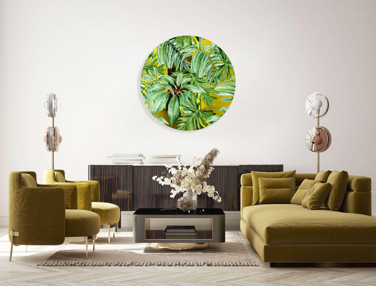Jungle Green Leaves Mirrored Acrylic Circles Contemporary Home DǸcor Printed acrylic