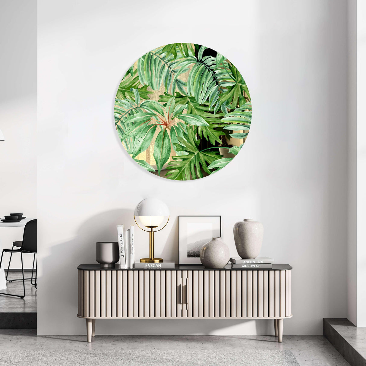 Jungle Green Leaves Mirrored Acrylic Circles Contemporary Home DǸcor Printed acrylic