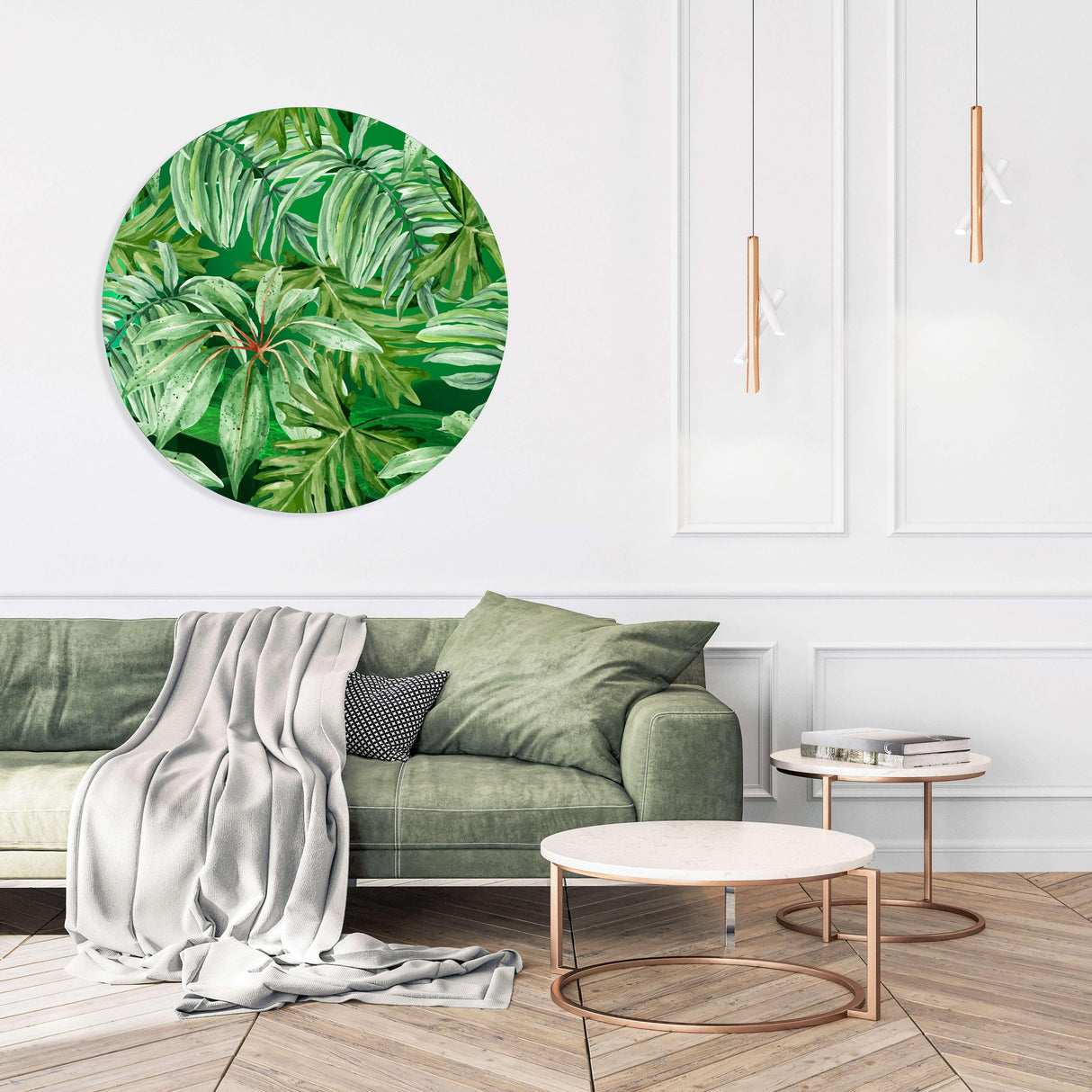 Jungle Green Leaves Mirrored Acrylic Circles Contemporary Home DǸcor Printed acrylic