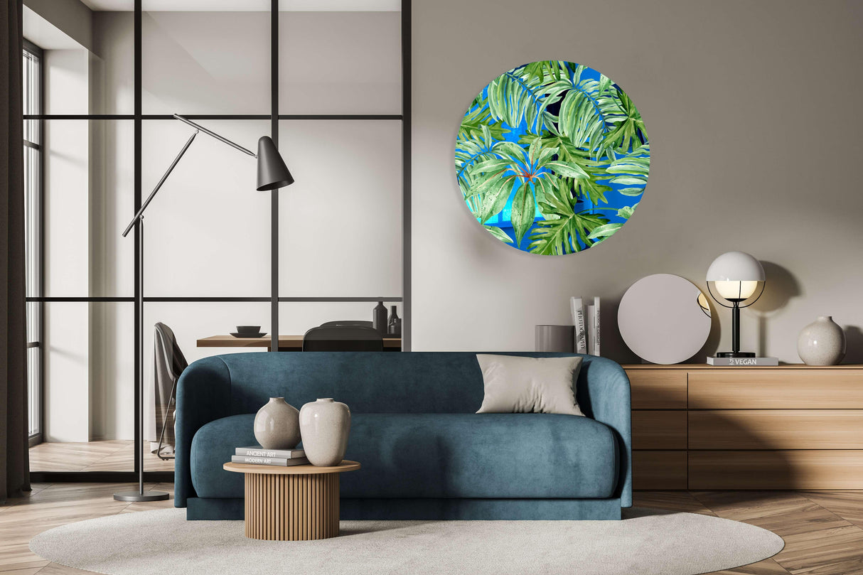 Jungle Green Leaves Mirrored Acrylic Circles Contemporary Home DǸcor Printed acrylic