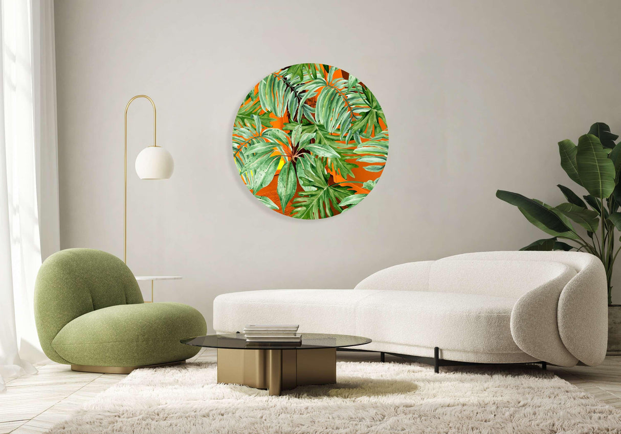Jungle Green Leaves Mirrored Acrylic Circles Contemporary Home DǸcor Printed acrylic