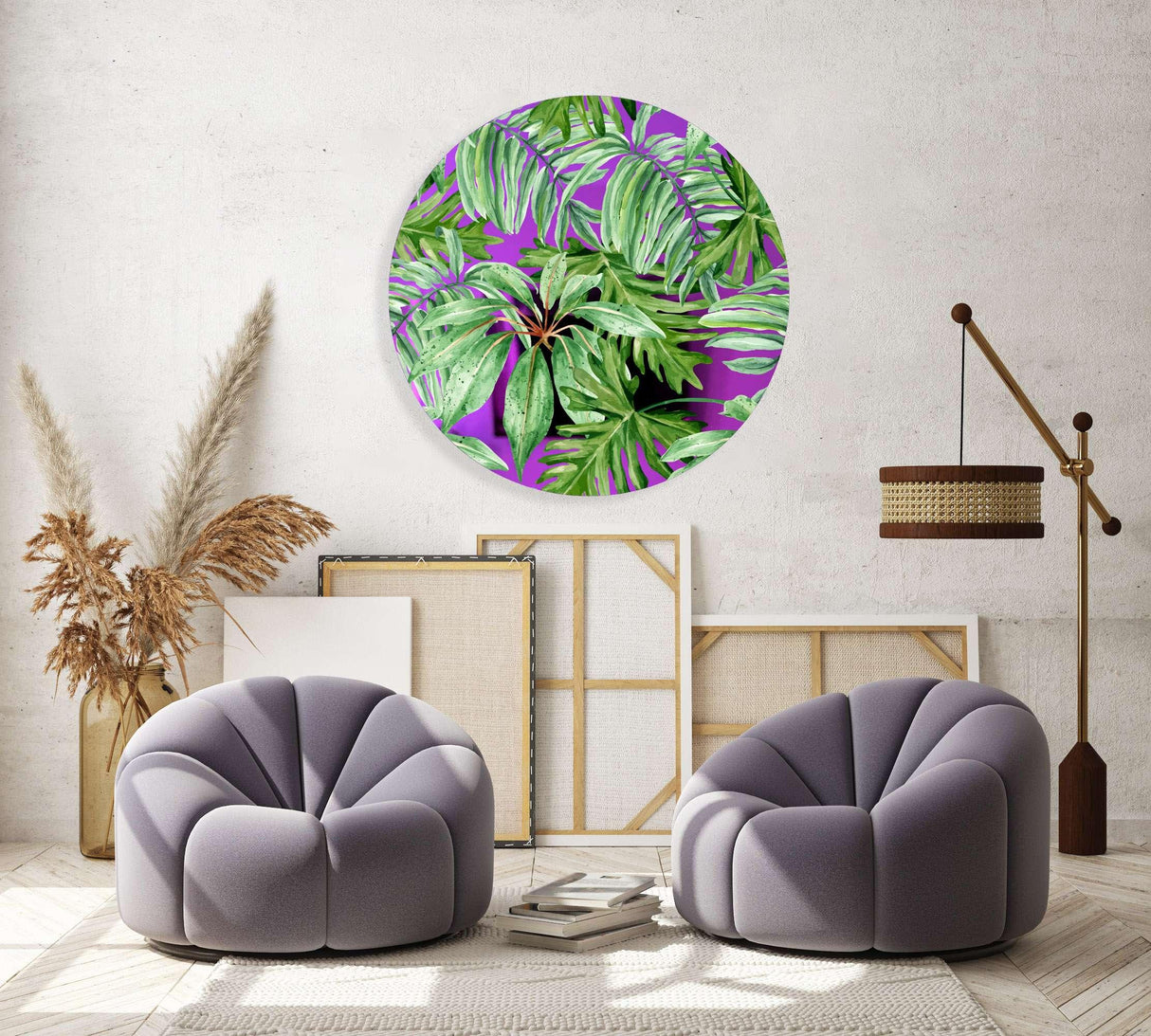 Jungle Green Leaves Mirrored Acrylic Circles Contemporary Home DǸcor Printed acrylic