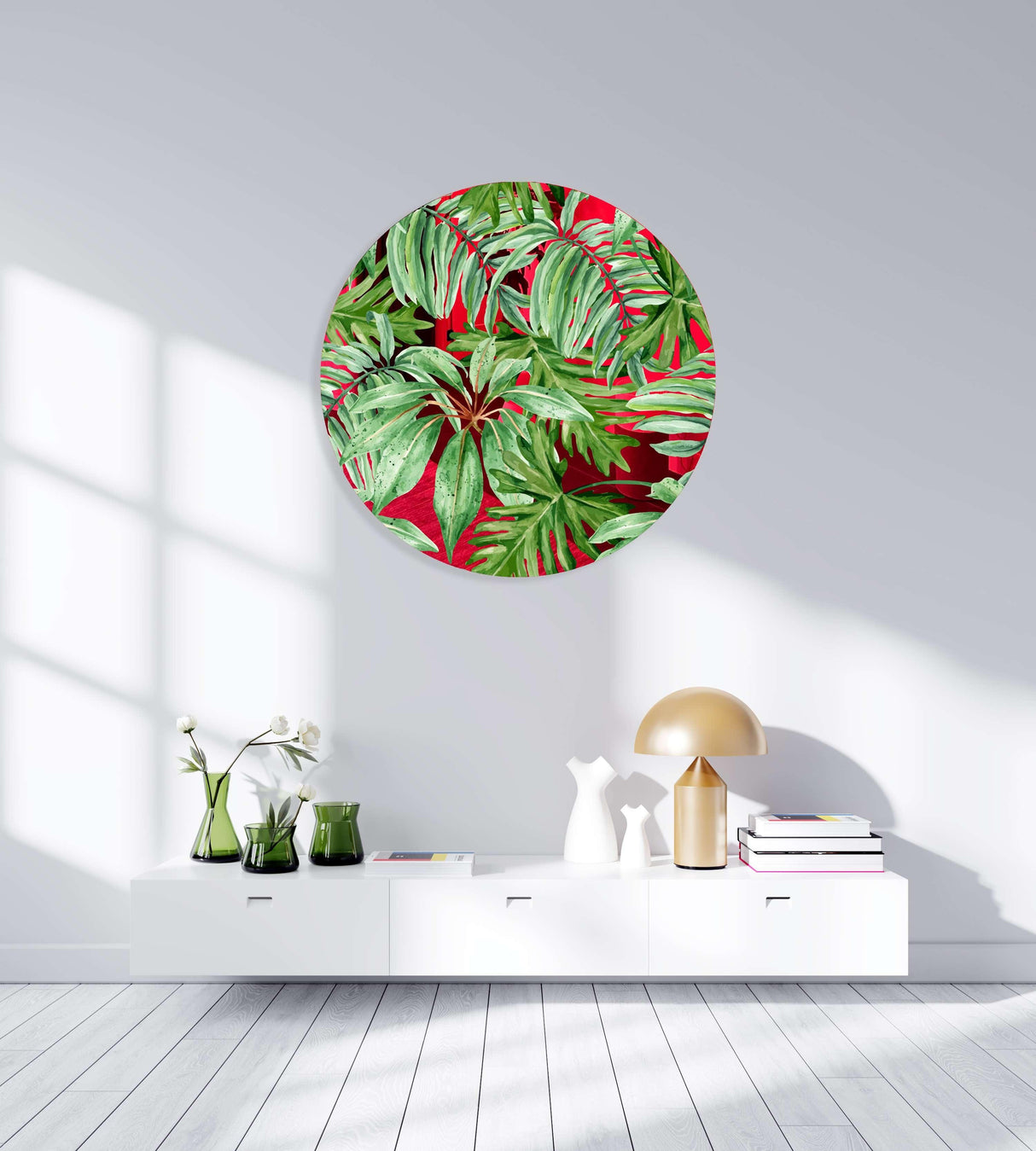 Jungle Green Leaves Mirrored Acrylic Circles Contemporary Home DǸcor Printed acrylic