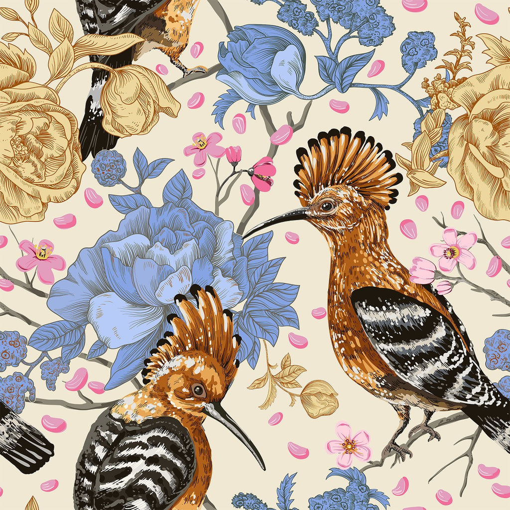 Brown Birds on Floral Wallpaper  uniQstiQ Vintage