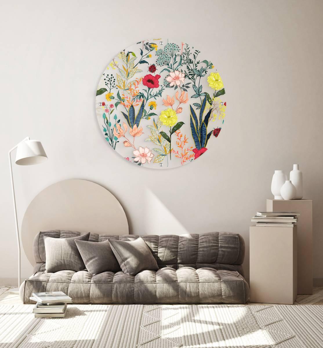 Ladybug and Floral Printed Transparent Acrylic Circle - uniqstiq