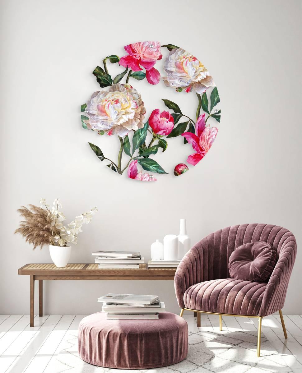 Large Peonies Printed Transparent Acrylic Circle - uniqstiq
