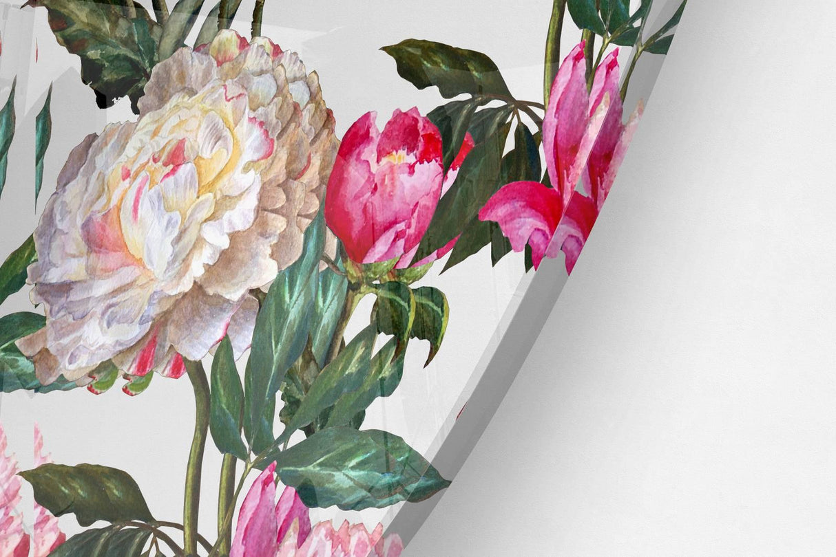 Large Peonies Printed Transparent Acrylic Circle - uniqstiq