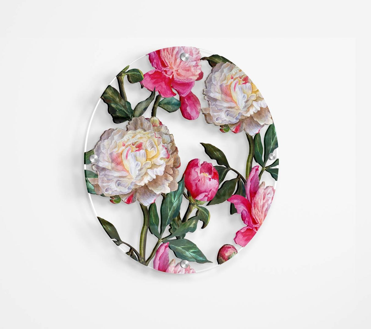 Large Peonies Printed Transparent Acrylic Circle