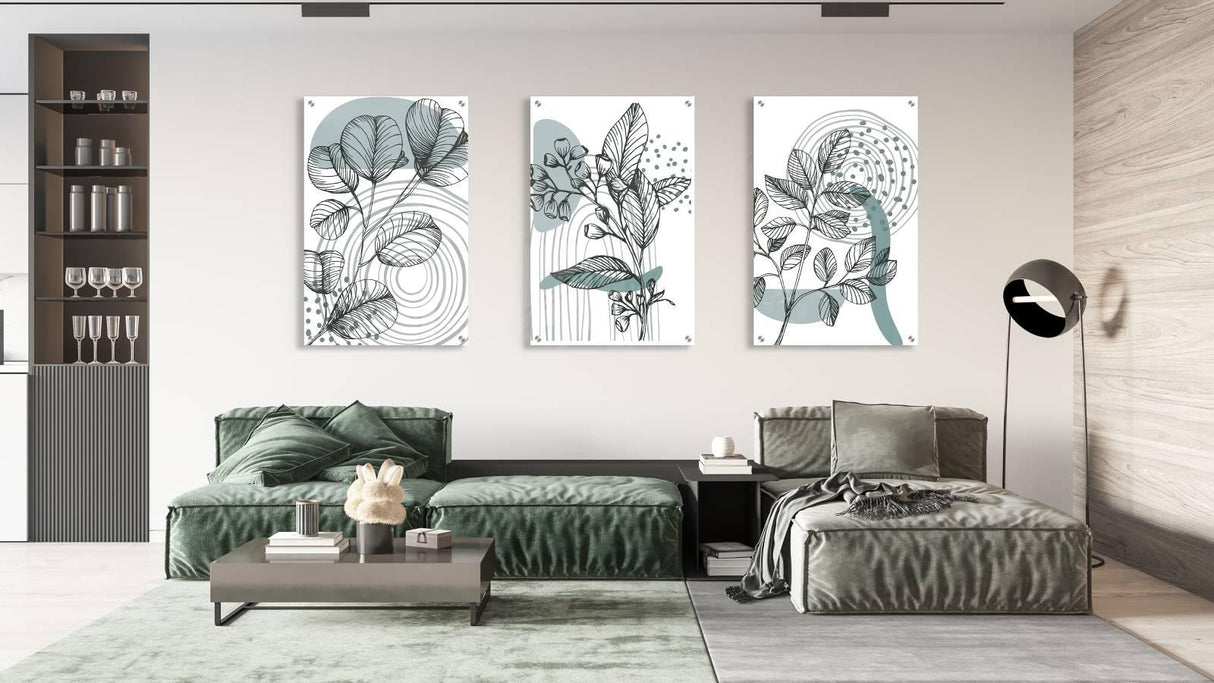Leaves and Geometric Design Set of 3 Prints Modern Wall Art Modern Artwork Image 2
