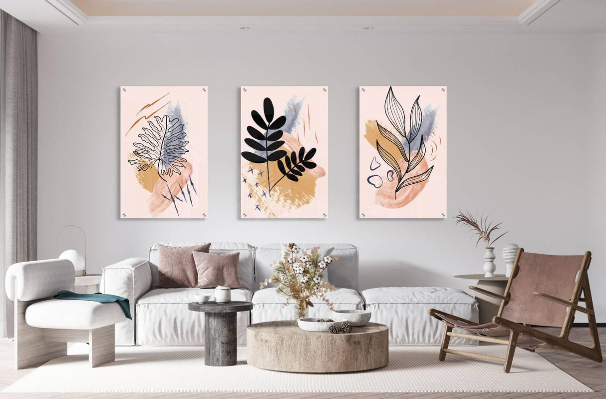 Leaves Pattern Set of 3 Prints Modern Wall Art Modern Artwork Image 1