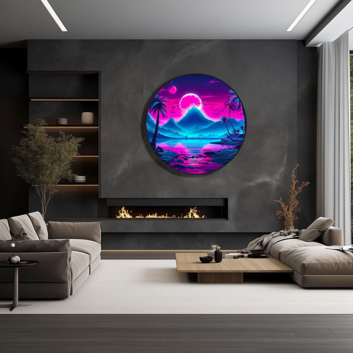 LED Pop Art Landscape Artwork Retro Style Wall Art Wall Decor Vaporwave Aesthetic Wall Art Neon Miami Vibes Art 80s Style Art Mountains Art 1