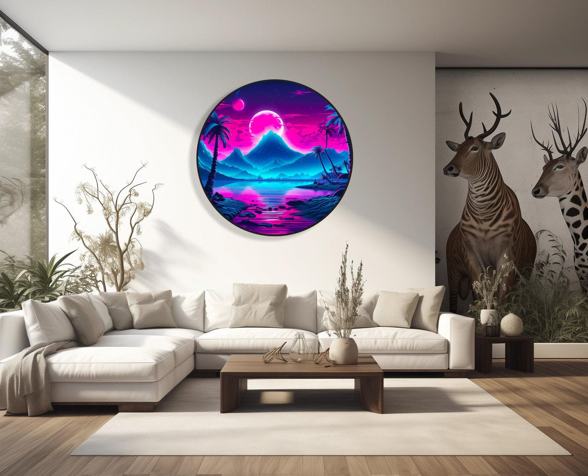 LED Pop Art Landscape Artwork Retro Style Wall Art Wall Decor Vaporwave Aesthetic Wall Art Neon Miami Vibes Art 80s Style Art Mountains Art 3