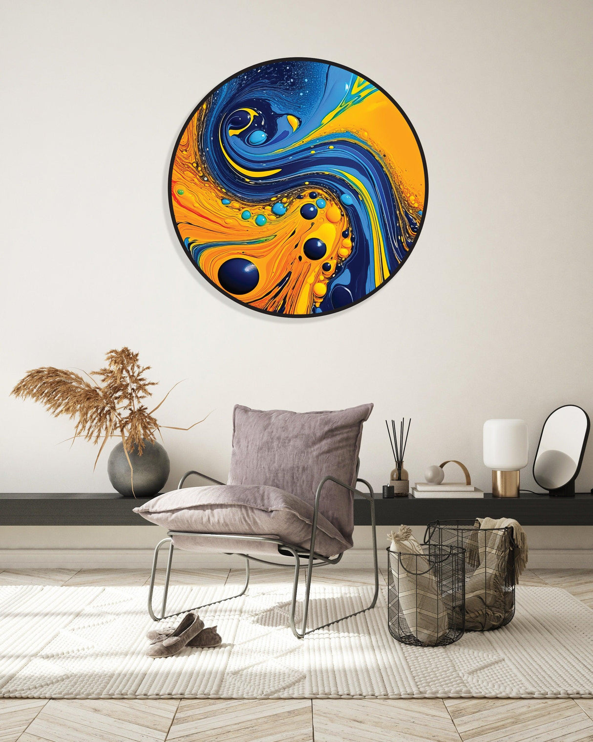 LED Wall Art Illuminated Artwork Blue and Yellow Abstract Wall Decor Led Sign Contemporary Art Lighted Wall Art Fluid Art Bedroom Decor 3