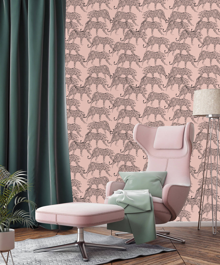 uniQstiQ Vintage Leopards on a Pink Background Wallpaper Wallpaper
