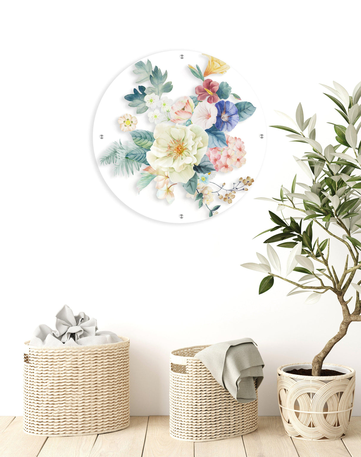 Light Flowers Pattern Printed Transparent Acrylic Circle - uniqstiq