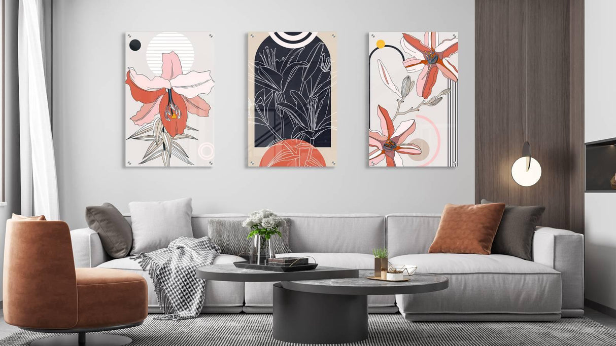 Lilies Pattern Set of 3 Prints Modern Wall Art Modern Artwork Image 2