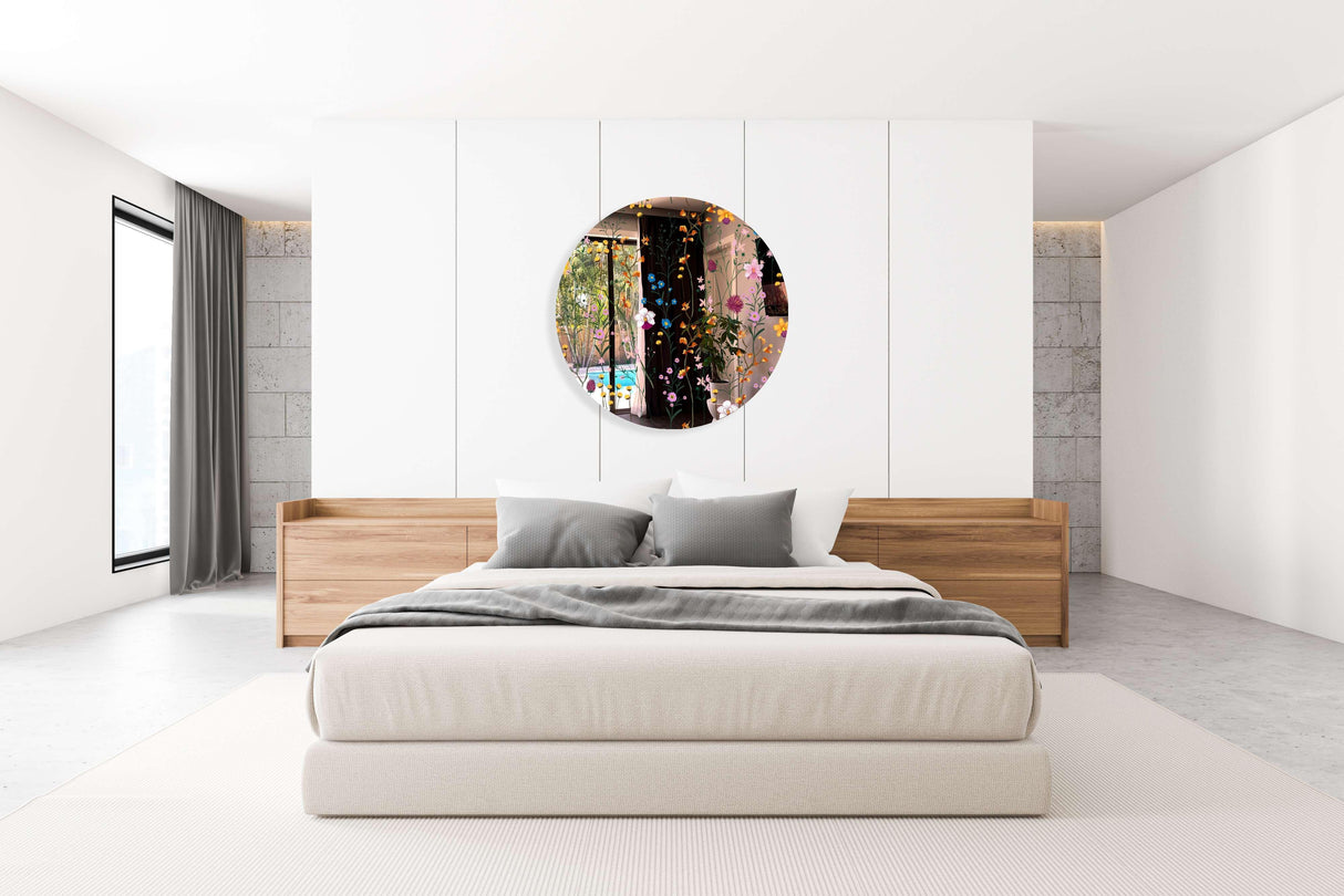 Lovely Field Flowers Mirrored Acrylic Circles Contemporary Home DǸcor Printed acrylic