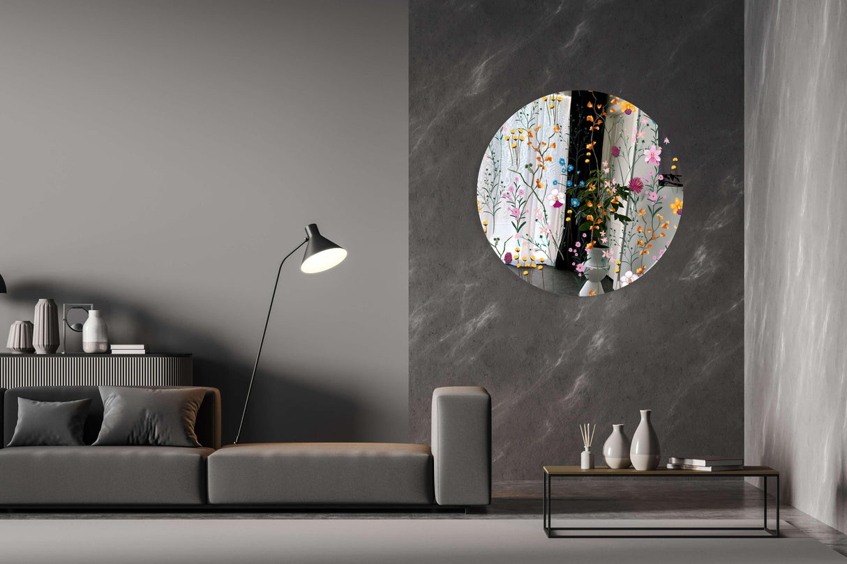 Lovely Field Flowers Mirrored Acrylic Circles Contemporary Home DǸcor Printed acrylic