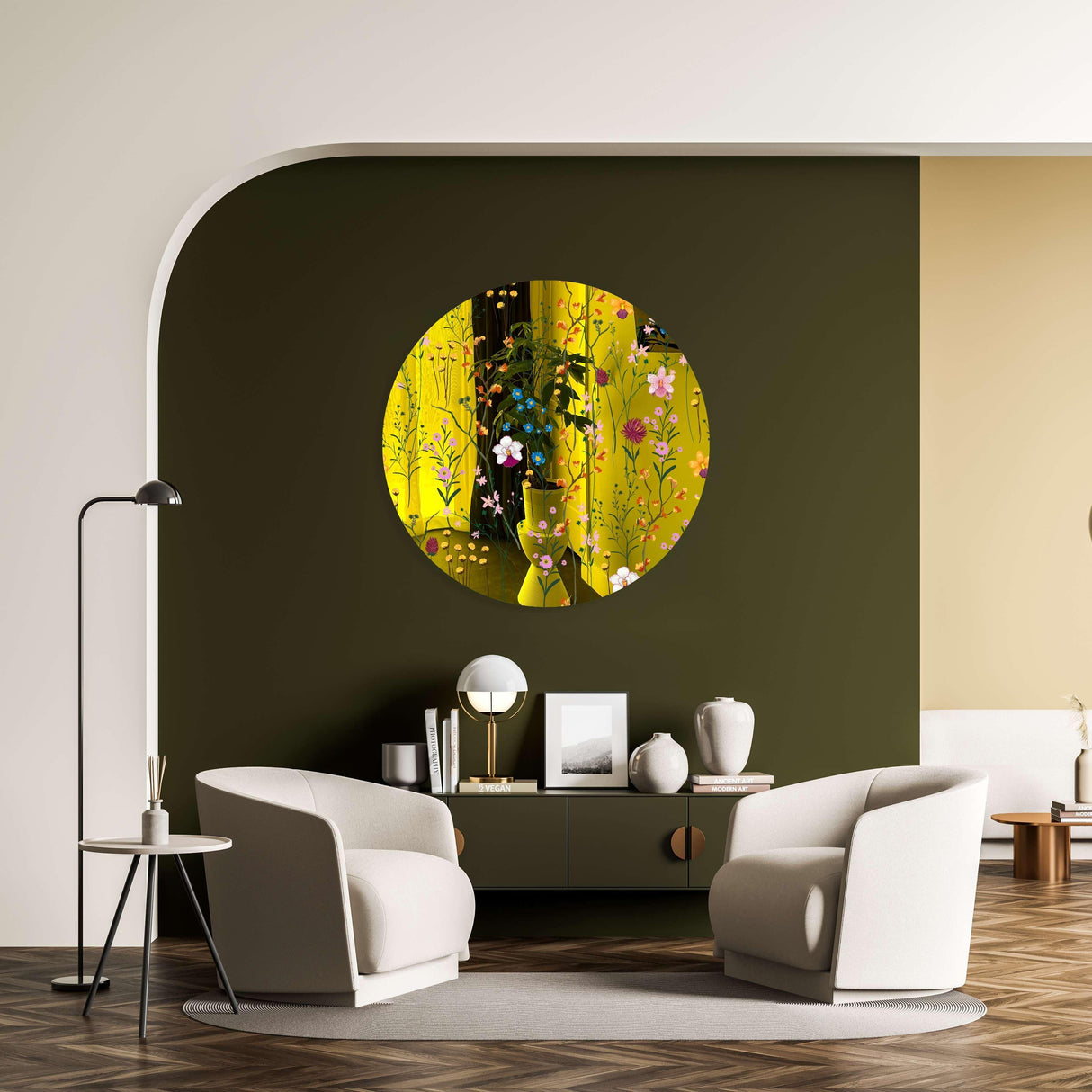 Lovely Field Flowers Mirrored Acrylic Circles Contemporary Home DǸcor Printed acrylic