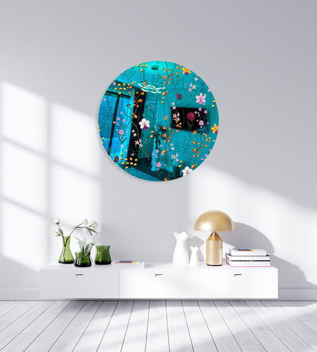 Lovely Field Flowers Mirrored Acrylic Circles Contemporary Home DǸcor Printed acrylic