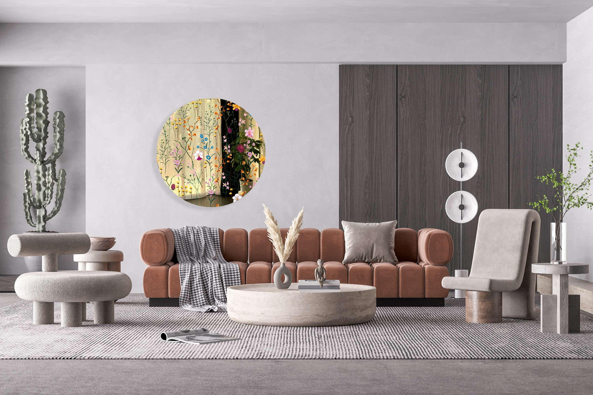 Lovely Field Flowers Mirrored Acrylic Circles Contemporary Home DǸcor Printed acrylic