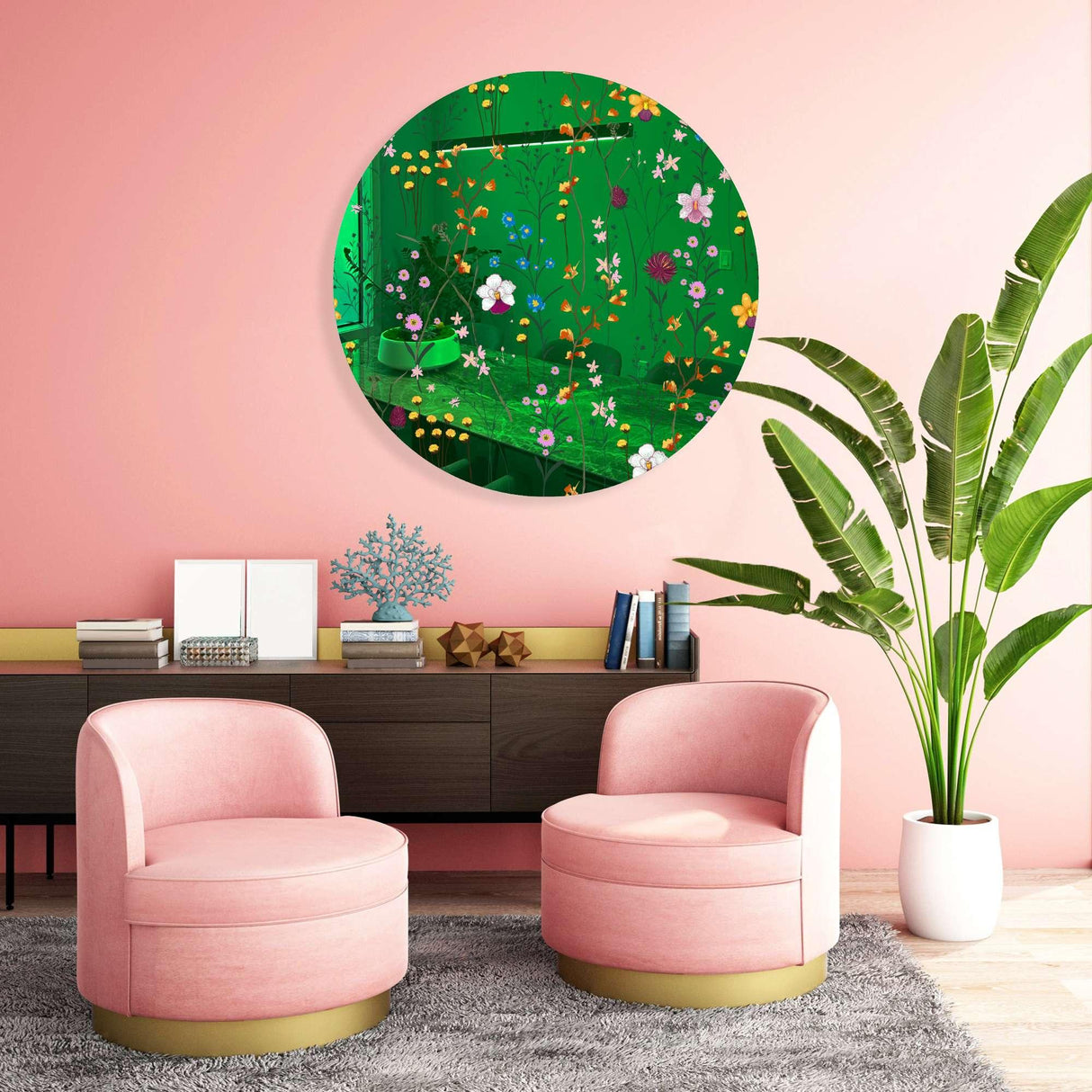 Lovely Field Flowers Mirrored Acrylic Circles Contemporary Home DǸcor Printed acrylic