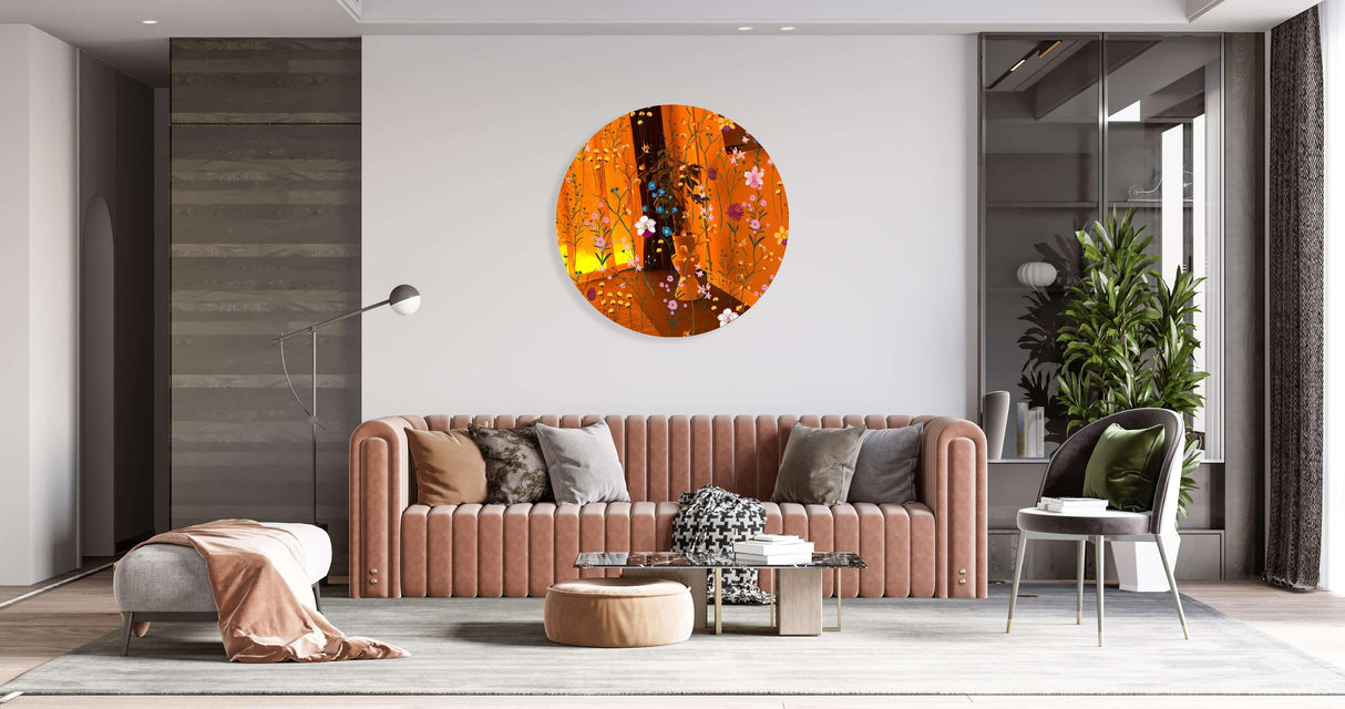 Lovely Field Flowers Mirrored Acrylic Circles Contemporary Home DǸcor Printed acrylic