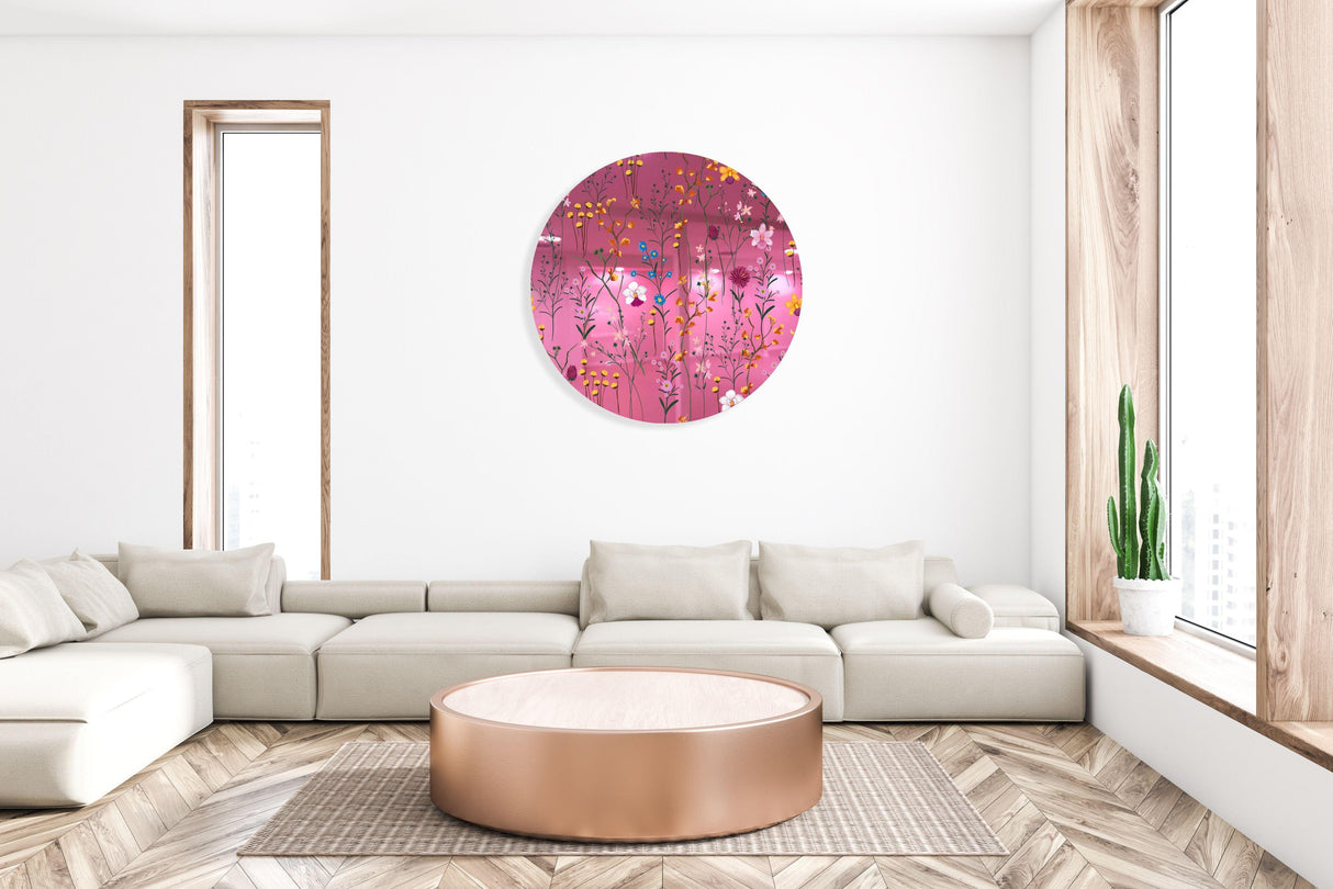Lovely Field Flowers Mirrored Acrylic Circles Contemporary Home DǸcor Printed acrylic