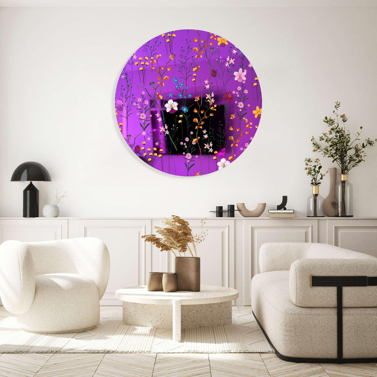 Lovely Field Flowers Mirrored Acrylic Circles Contemporary Home DǸcor Printed acrylic