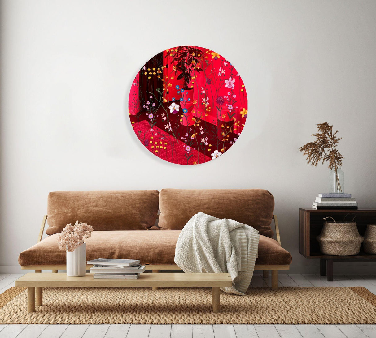 Lovely Field Flowers Mirrored Acrylic Circles Contemporary Home DǸcor Printed acrylic
