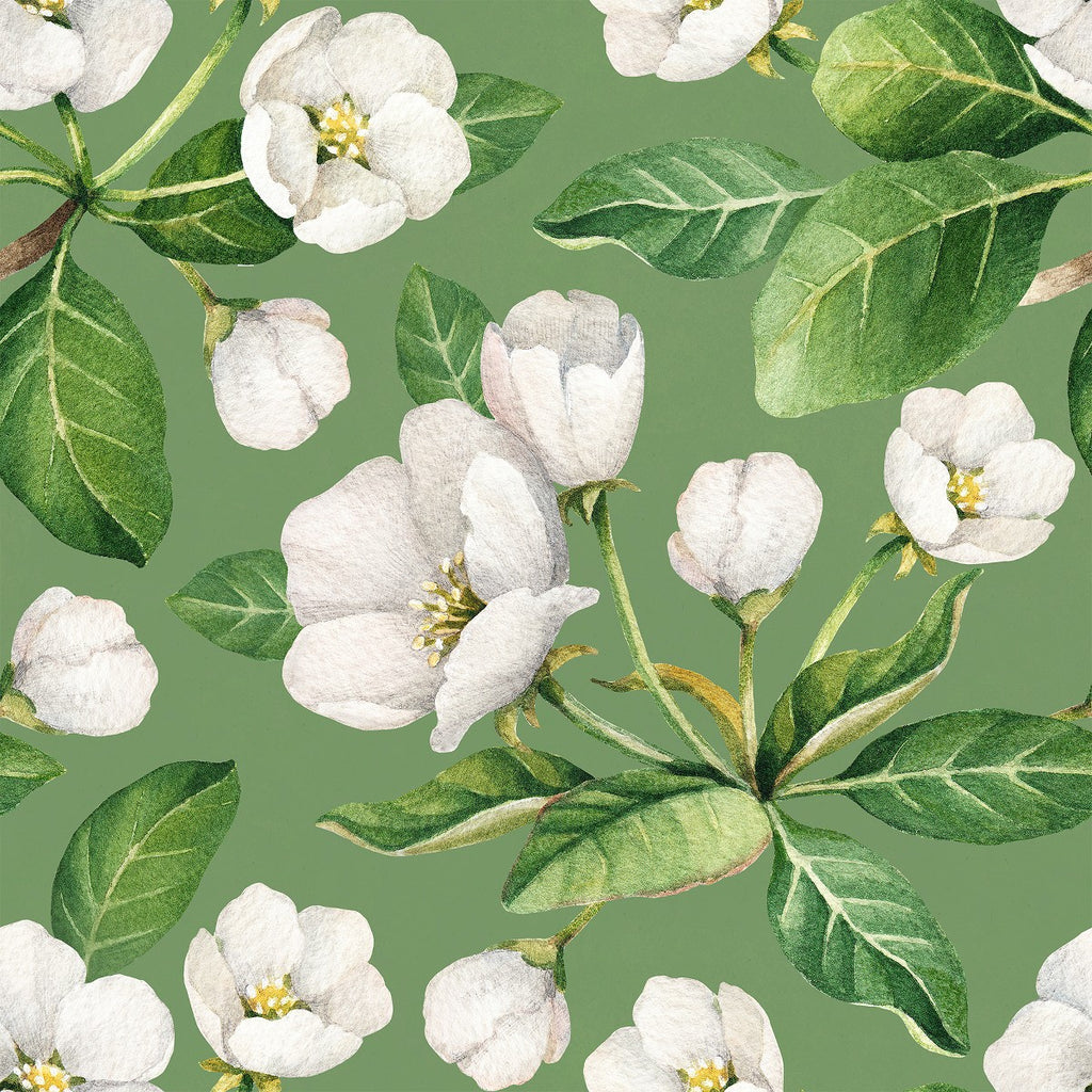 Green Wallpaper with White Flowers uniQstiQ Floral