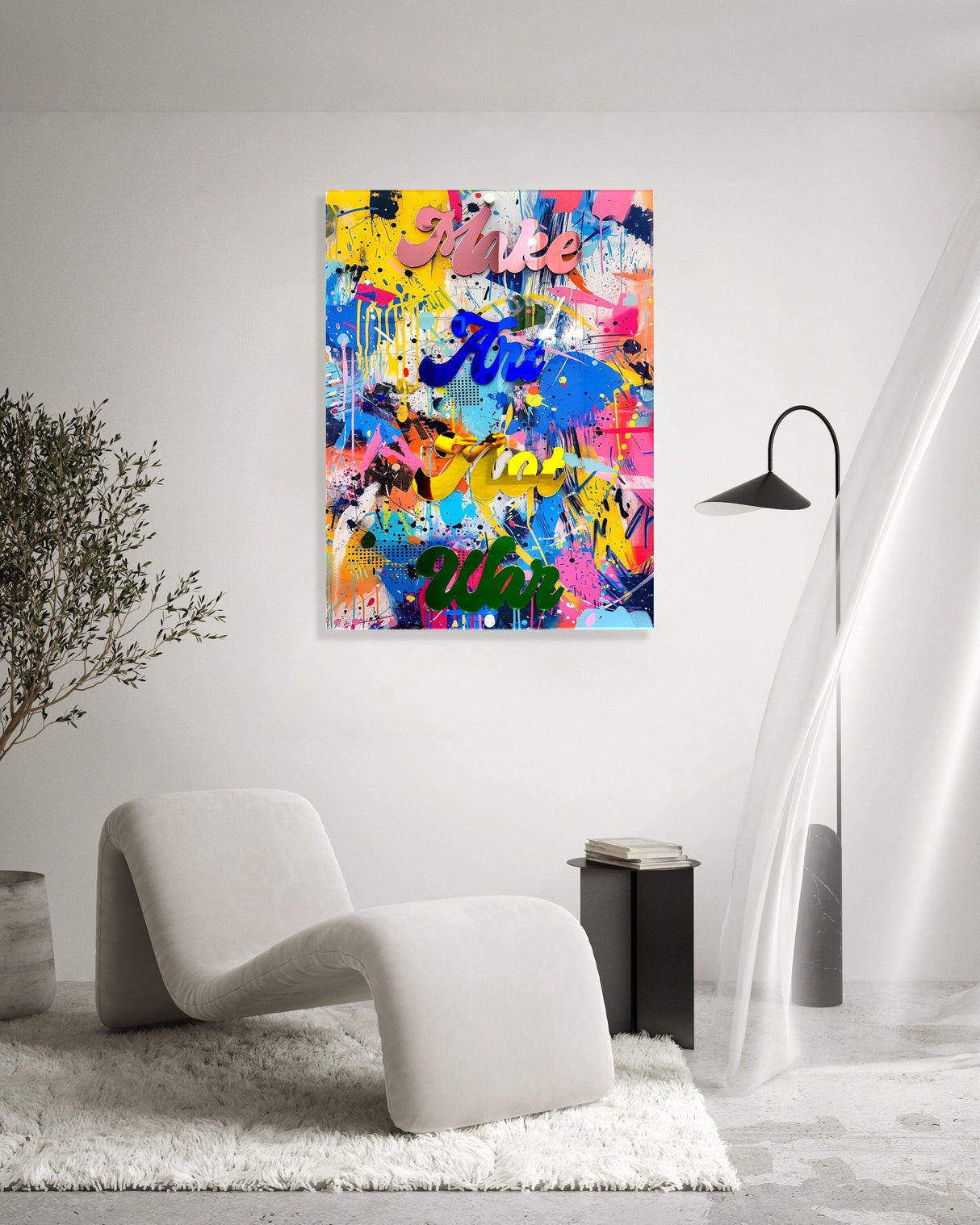 Make Art Not War Pop Art Wall Sculpture Quote Art Extra Large Wall Decor UV Print Acrylic Wall Art Mid Century Modern Wall Art - uniqstiq