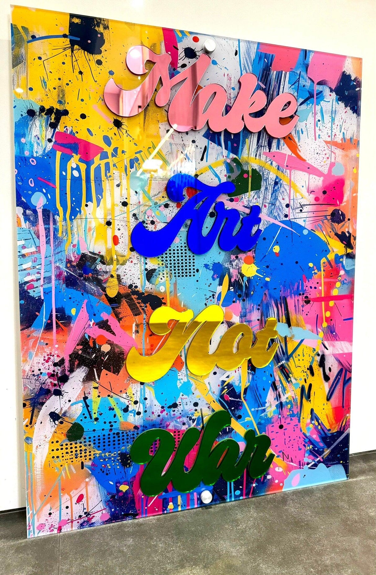Make Art Not War Pop Art Wall Sculpture Quote Art Extra Large Wall Decor UV Print Acrylic Wall Art Mid Century Modern Wall Art - uniqstiq