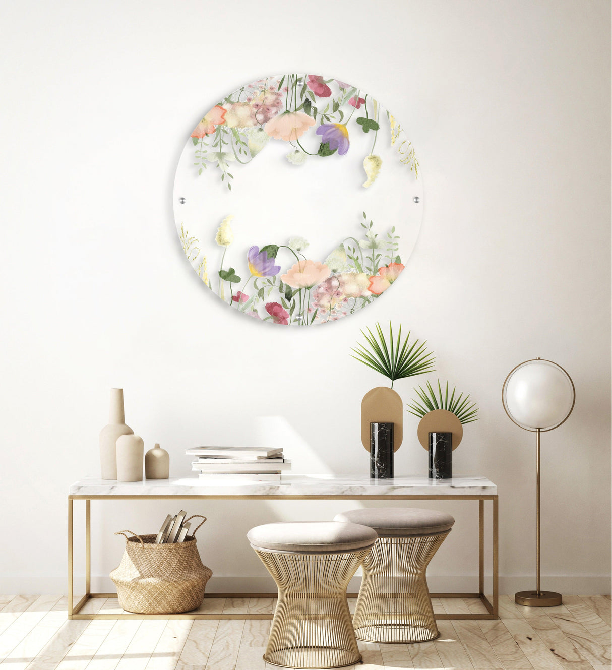 Meadow Floral Flowers Printed Transparent Acrylic Circle - uniqstiq