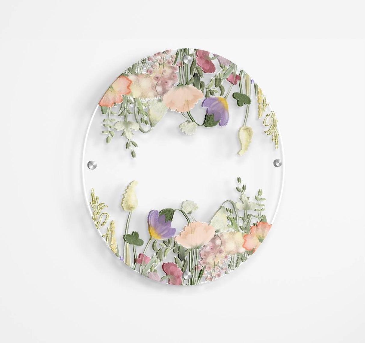 Meadow Floral Flowers Printed Transparent Acrylic Circle - uniqstiq