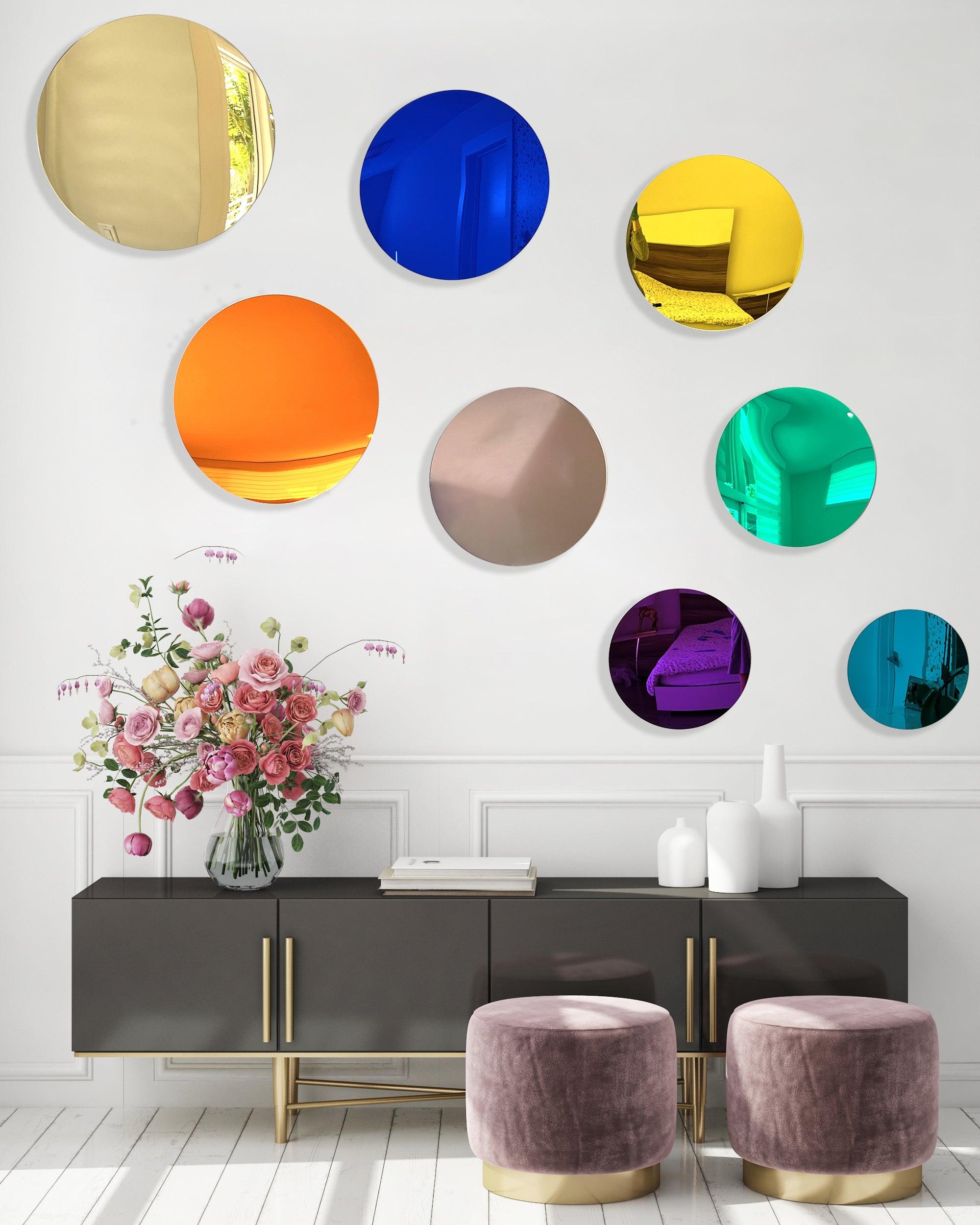 Mirrored Acrylic Circle Round Wall Decor Set of 8 Contemporary Art uniqstiq