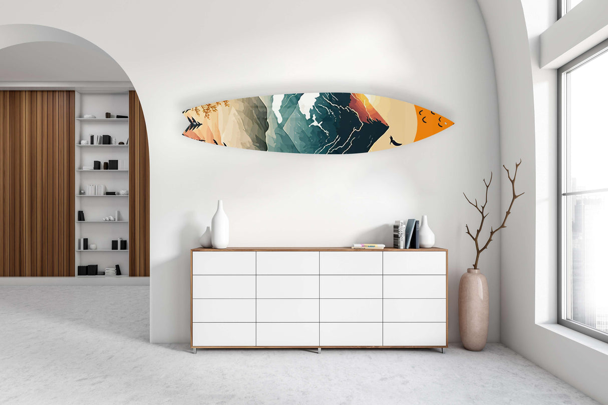 Mountains Horizon Acrylic Surfboard Wall Art - uniqstiq