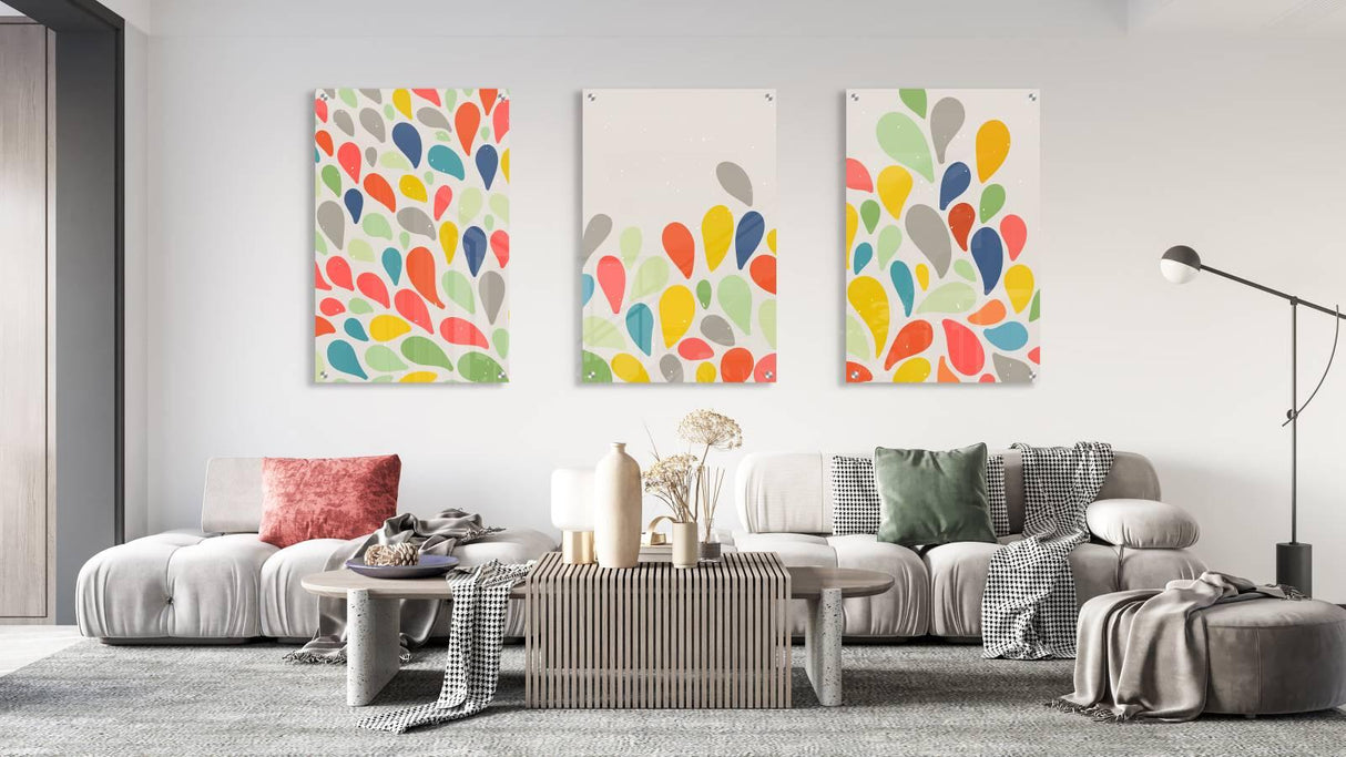 Multicolored Drops Set of 3 Prints Modern Wall Art Modern Artwork Image 1