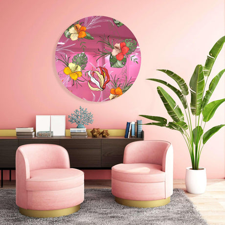 Orange Flowers Mirrored Acrylic Circles Contemporary Home DǸcor Printed acrylic