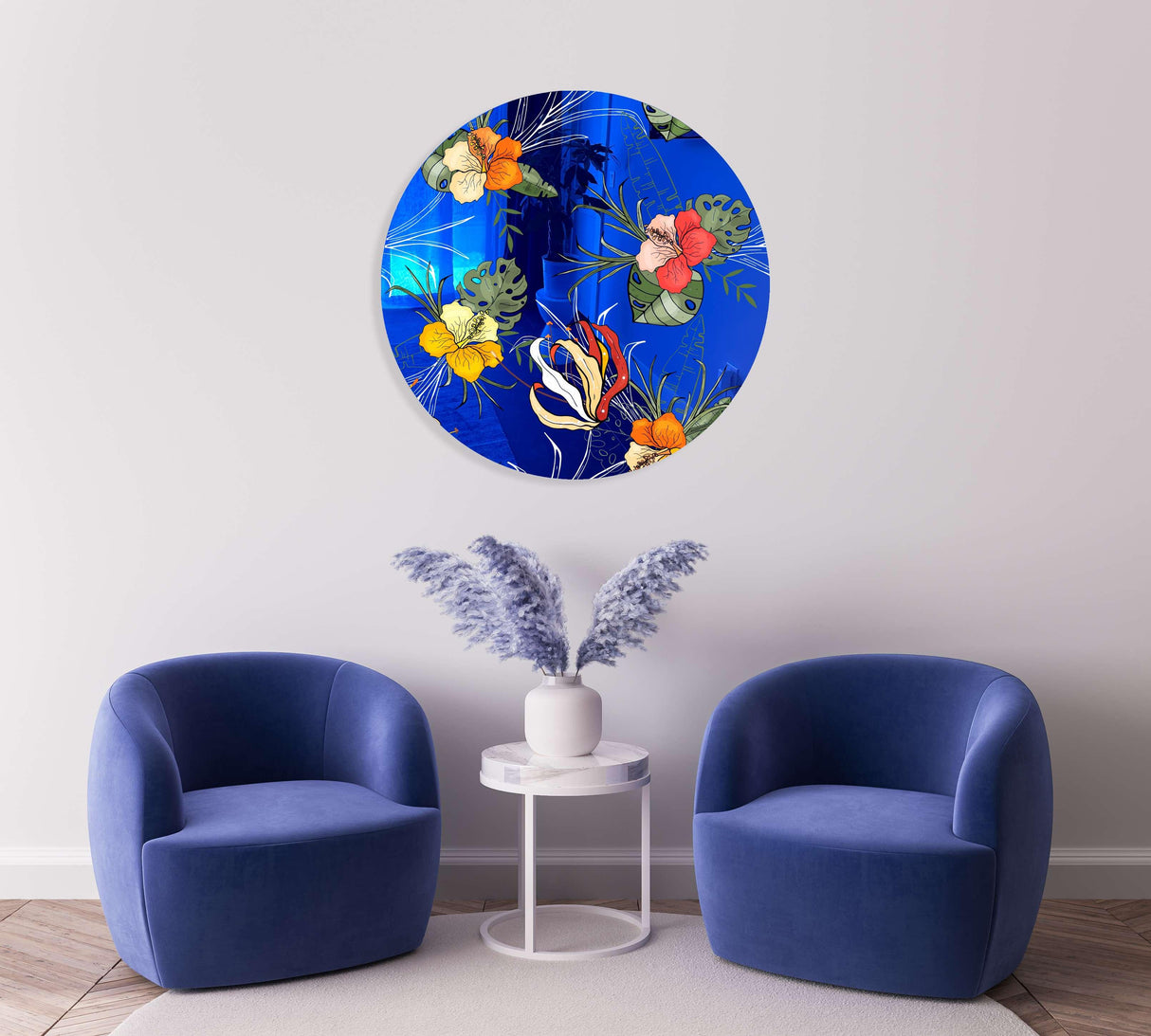 Orange Flowers Mirrored Acrylic Circles Contemporary Home DǸcor Printed acrylic