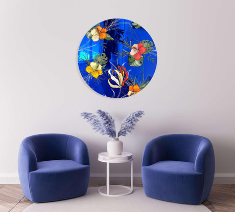 Orange Flowers Mirrored Acrylic Circles Contemporary Home DǸcor Printed acrylic