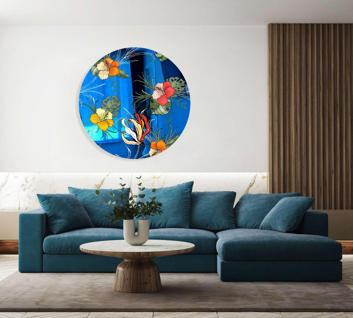 Orange Flowers Mirrored Acrylic Circles Contemporary Home DǸcor Printed acrylic