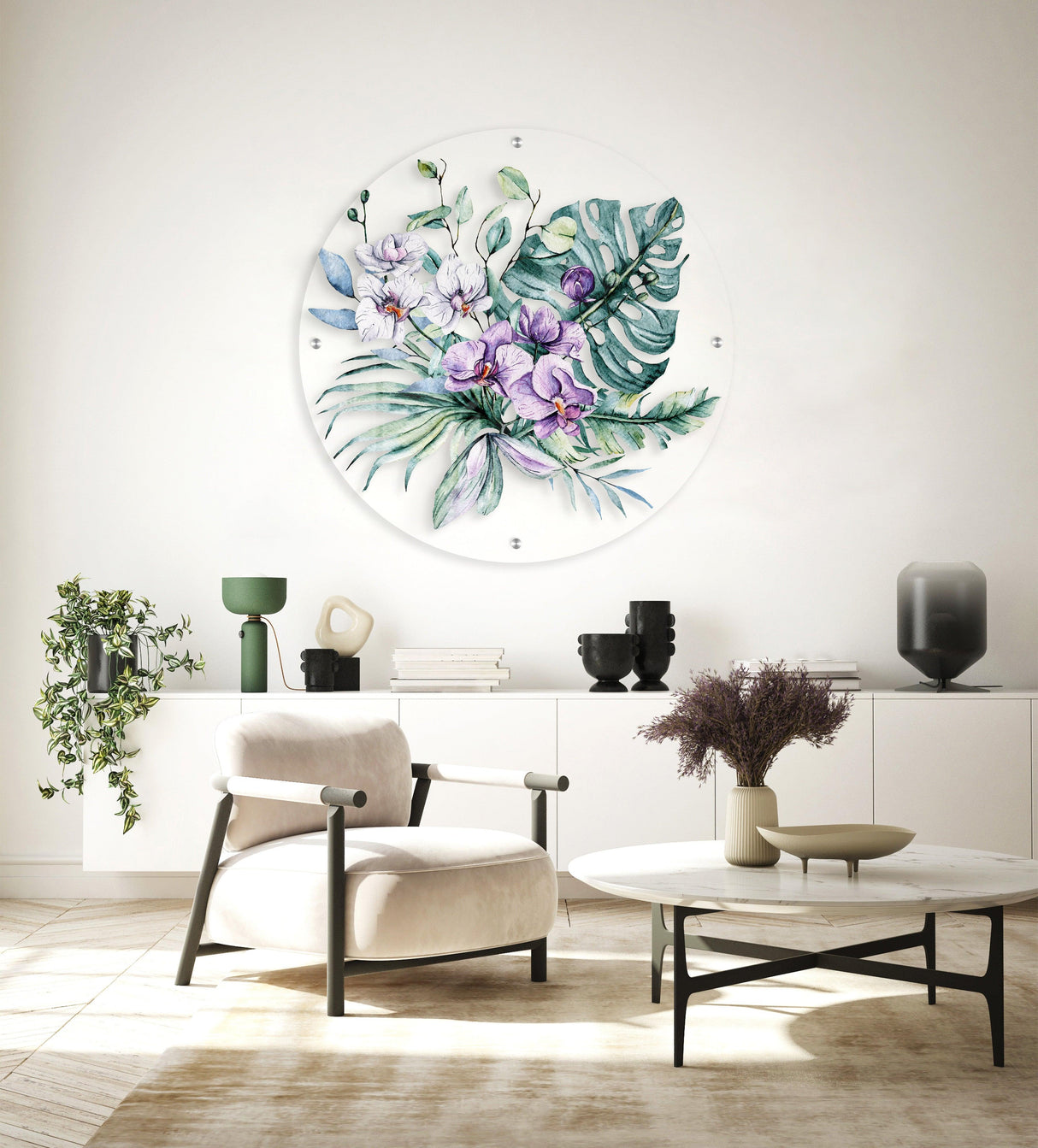 Orchid Composition Printed Transparent Acrylic Circle - uniqstiq