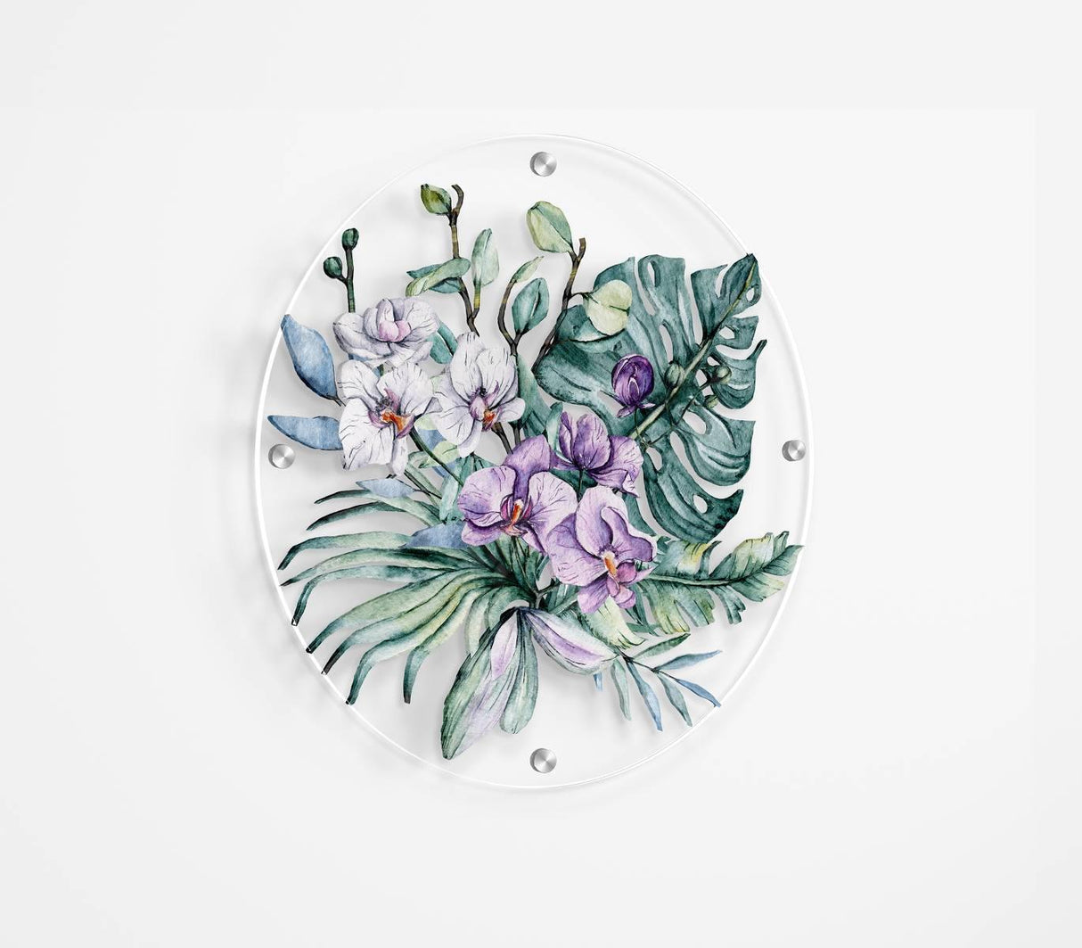 Orchid Composition Printed Transparent Acrylic Circle