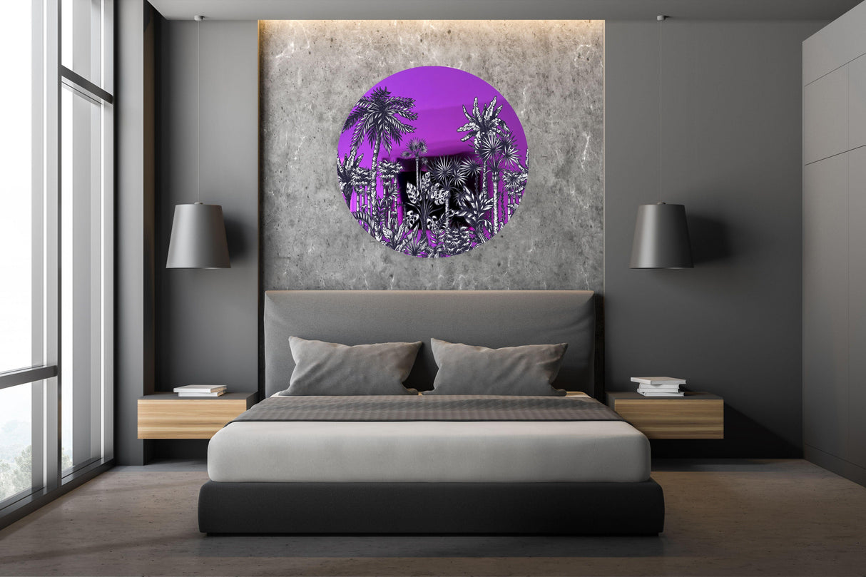 Palms Pattern Mirrored Acrylic Circles Contemporary Home DǸcor Printed acrylic