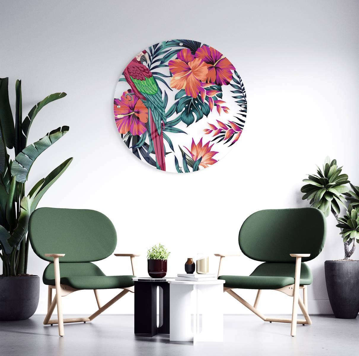 Parrot Pattern Printed Transparent Acrylic Circle - uniqstiq